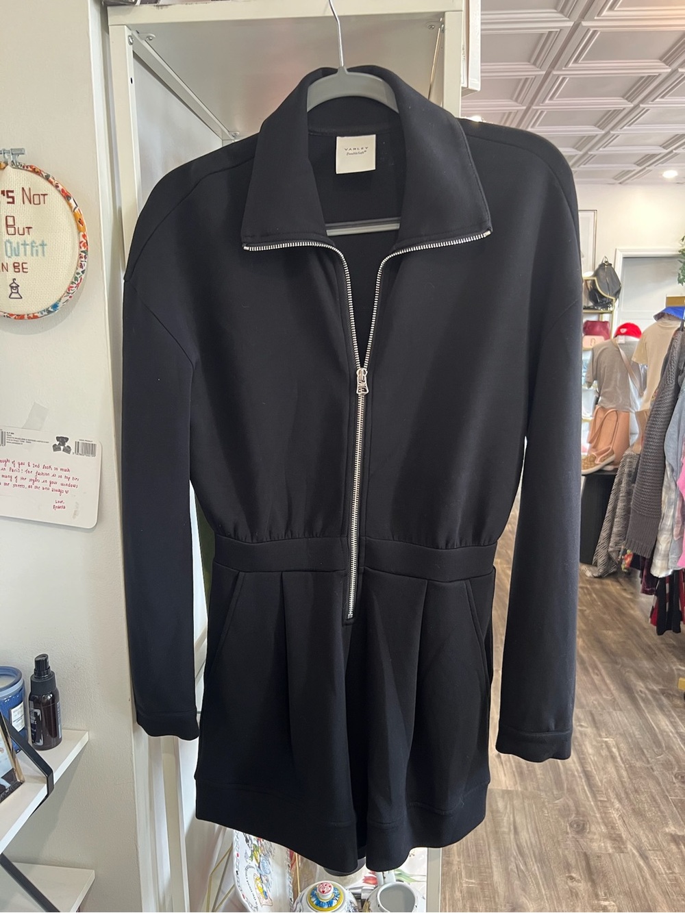 Varley Annika Playsuit Black Zip-Front romper
